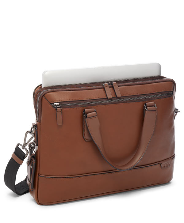 Tumi brown leather briefcase hotsell